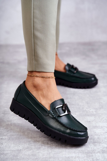 Chaussures avec effet verni, mocassins à plateforme vertes Kjersti 2