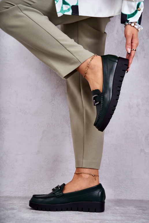 avec effet vernis chaussures Flâneurs avec une plateforme couleur verte Kjersti