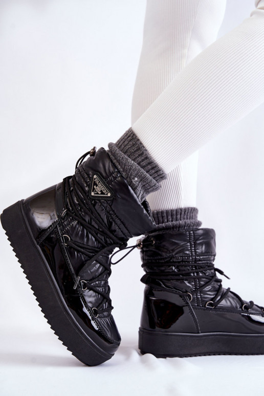 Feminin Modisch Schneestiefel mit Schnürsenkeln schZuarze Farbe Carrios