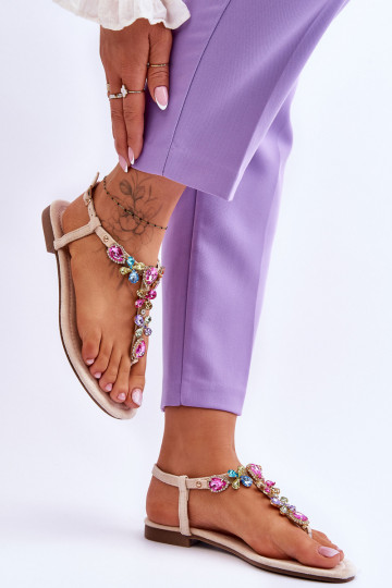 INildledersandalen Hausschuhe mit Kieselsteinverzierung Beige Frency 2