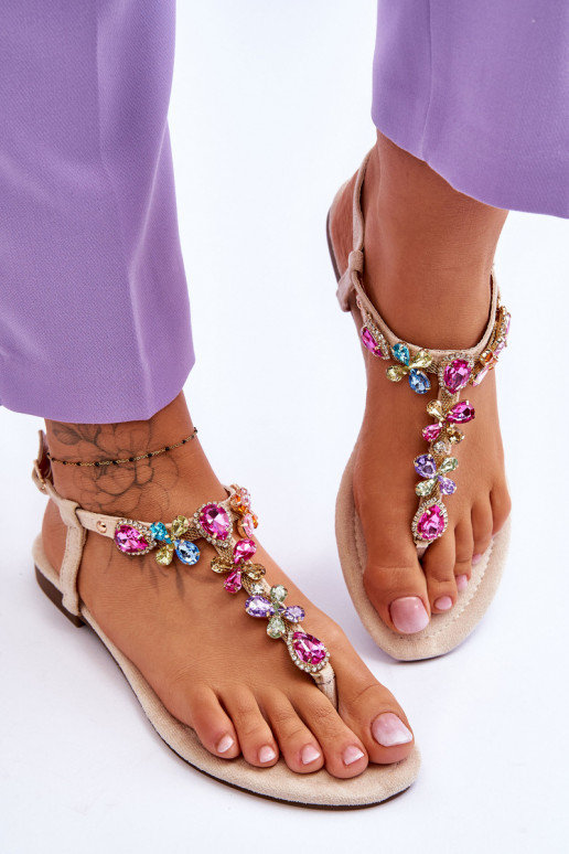 Sandalen van suède Slippers met kiezeldecoratie beige Frency