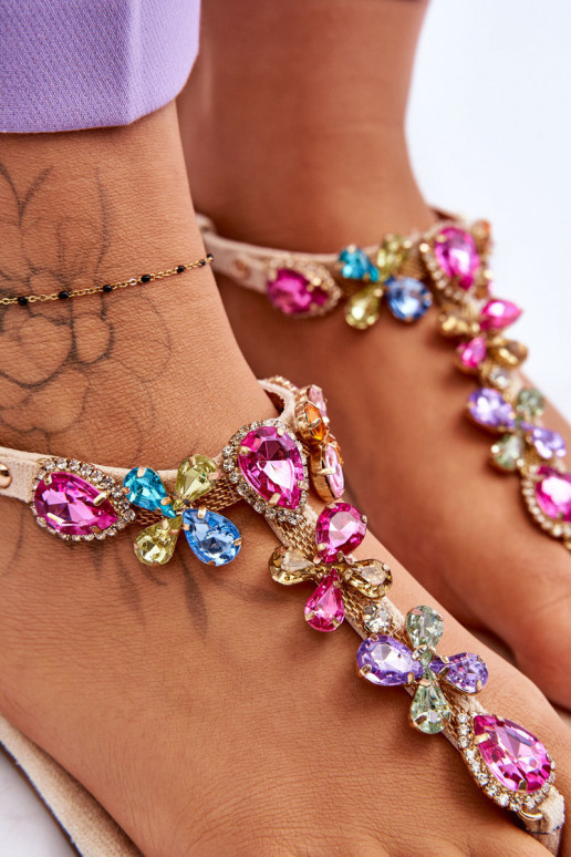 INildledersandalen Hausschuhe mit Kieselsteinverzierung Beige Frency