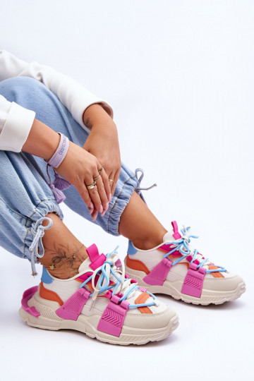 Féminin Chaussures de sport à la mode avec des lacets beige-couleur rose Chillout! 2