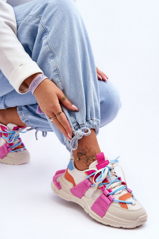 Feminin Modische Sportschuhe mit Schnürsenkeln Beige-pinke Farbe Chillout!