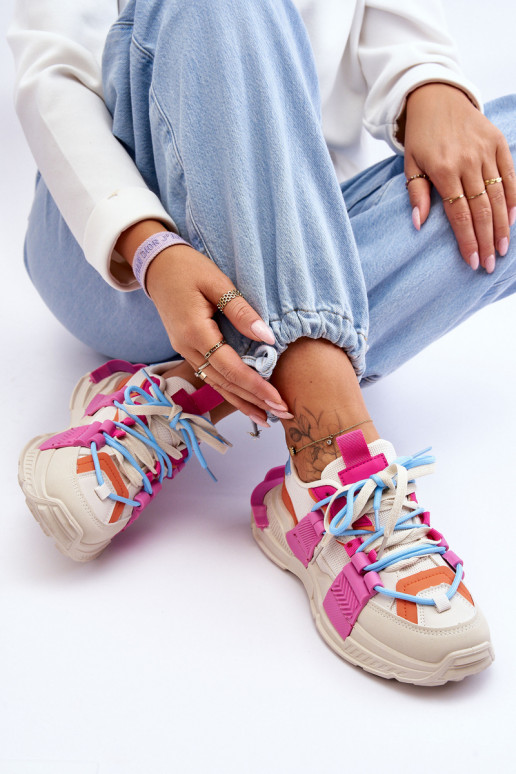 Féminin Chaussures de sport à la mode avec des lacets beige-couleur rose Chillout!