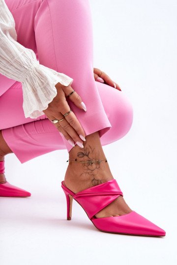 Leren pantoffels met dunne hakken roze Aveline 2