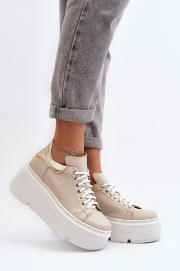 Zazoo 10165 sportschoenen Dames met platform beige