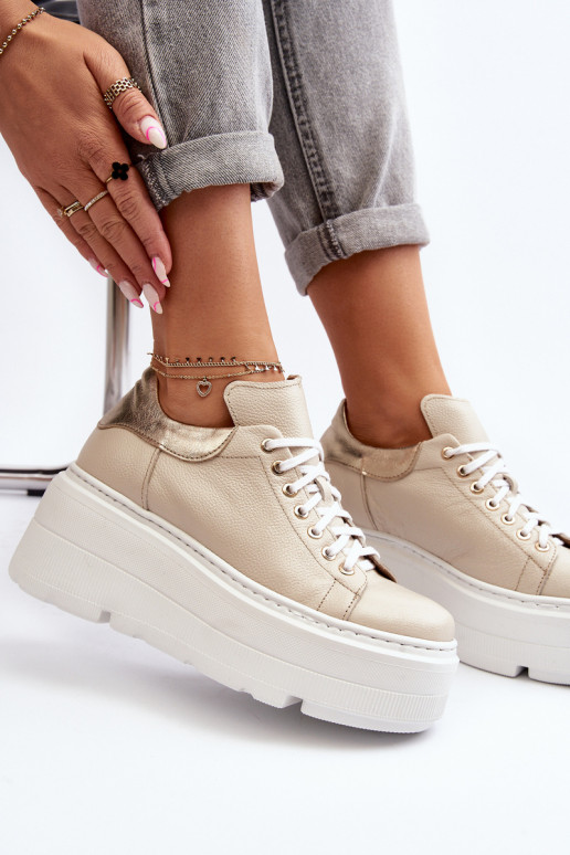 Zazoo 10165 sportschoenen Dames met platform beige