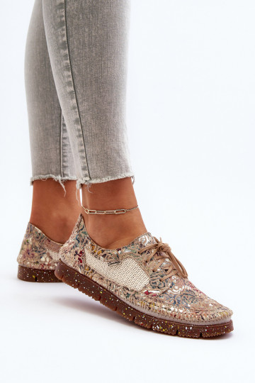 Met patroon schoenen Dames Het heeftciejka 06347-04 beige 2