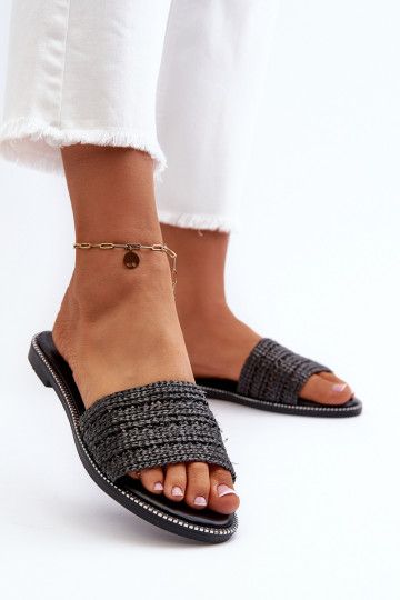 Vrouwen slippers met strik en brede hakken zwarte kleur Radians 2