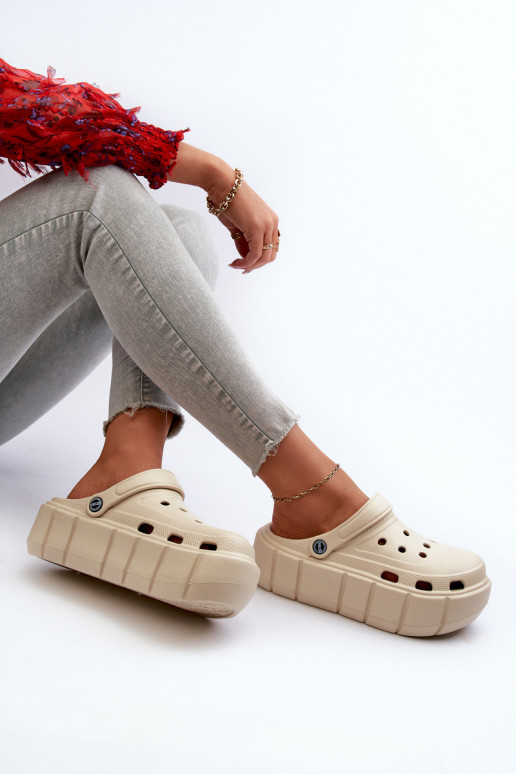 LichtgeInicht pantoffels Damespantoffels met platform beige Itubia