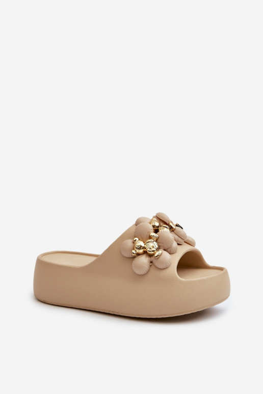 Feminin Hausschuhe Leichte Hausschuhe mit schönen Details Auf dicker Sohle Beige Bremavia