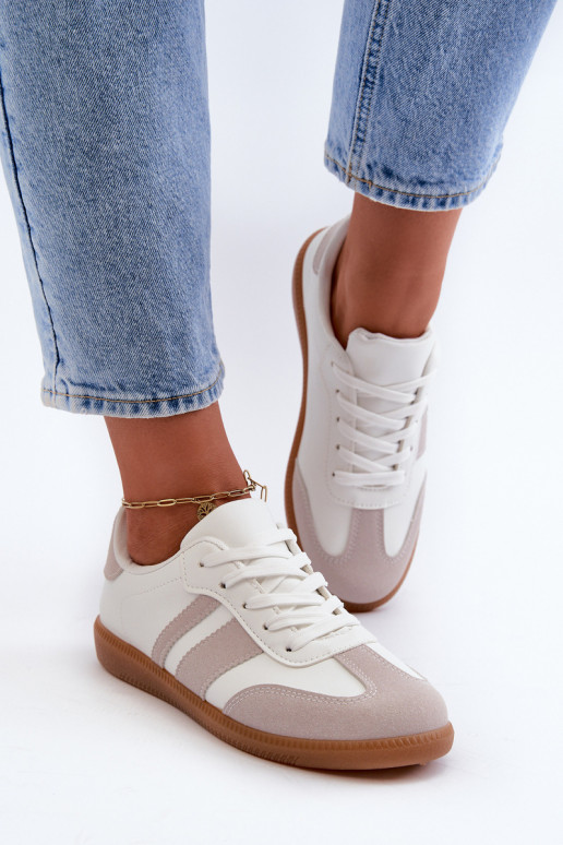 Le bas des femmes Eko Peau Chaussures modèle baskets Blanc-couleur grise Relialia