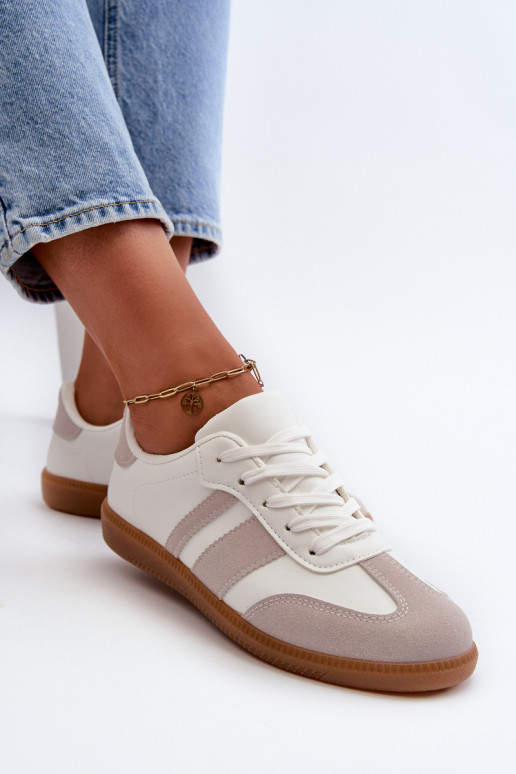 Le bas des femmes Eko Peau Chaussures modèle baskets Blanc-couleur grise Relialia