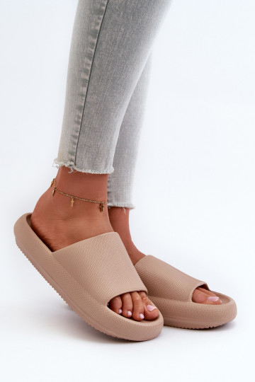 Dames LichtgeInicht teenslippers van schuim Op dikke zool beige Querceria