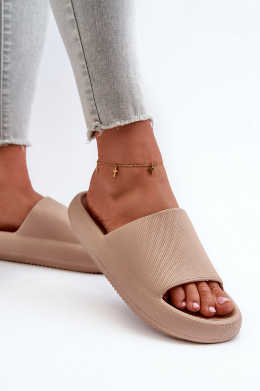 Dames LichtgeInicht teenslippers van schuim Op dikke zool beige Querceria