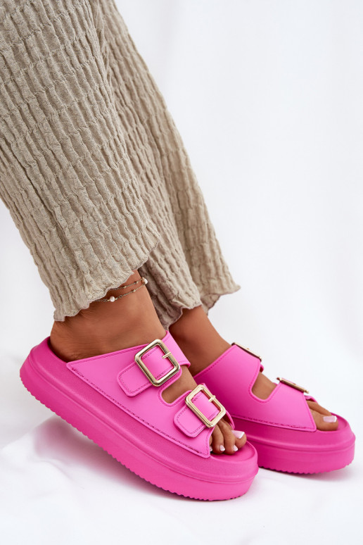 Pantoufles pour femmes avec une plateforme Ze couleur doréemi avec bouclesmi couleur rose Zorila