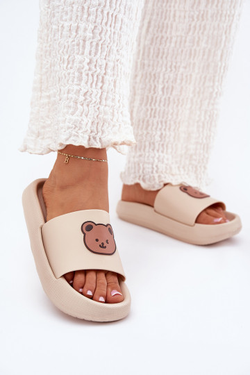 Damesschuimslippers Met Beer beige Lalon 2