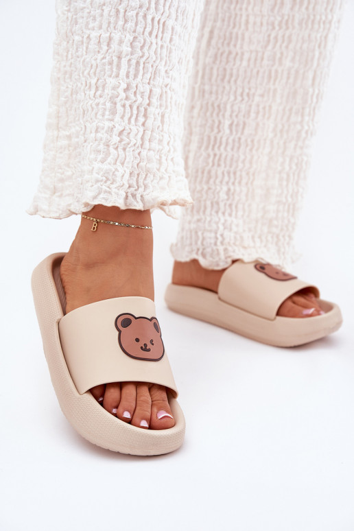 Damesschuimslippers Met Beer beige Lalon