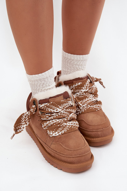 aus INildleder Schneestiefel Feminin mit Pelzmantel I Grubym Schnürungm Vinceza 97963 braune Farbe