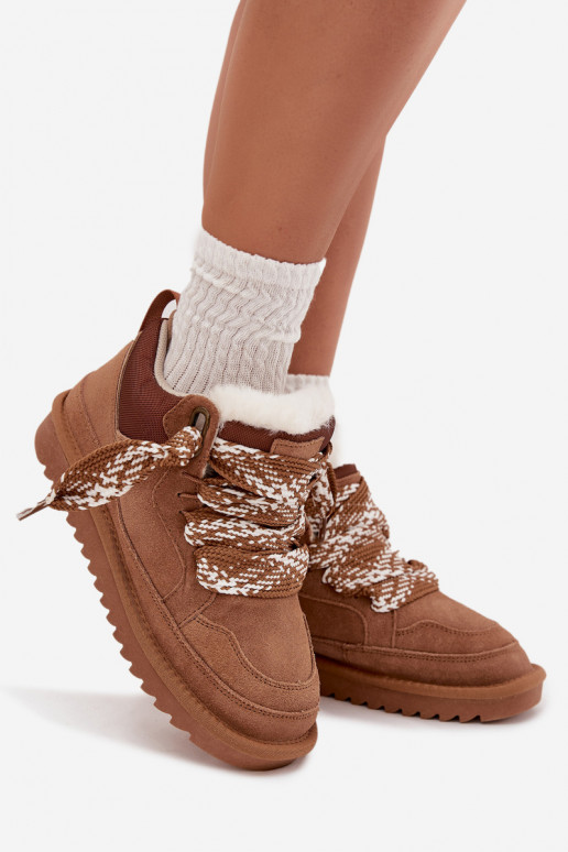 van suède SneeuIn laarzen Dames met bont I Grubym Vetersluitingm Vinceza 97963 bruine kleur