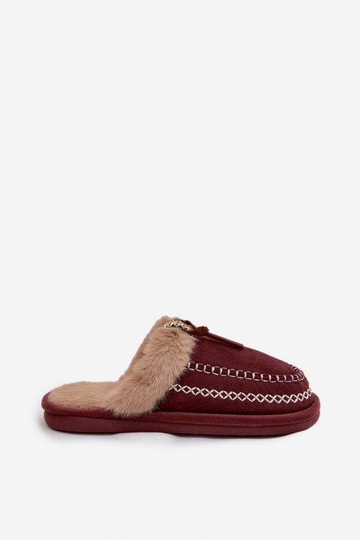 Slippers Dames met bont I Haftem bordeaux Perivelle