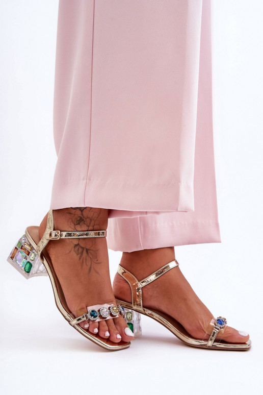 Dames Sandalen met hoge hak met glanzende gaten gouden kleur S.Barski MR1037-01