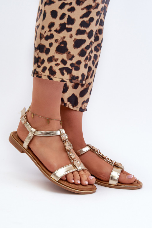 Flache Sandalen für Damen mit schönen Details goldene Farbe Muridia