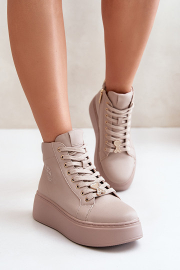 Grand Peau Chaussures modèle baskets Féminin avec une plateforme Vinceza 66707 beige 2