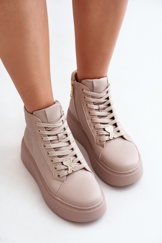 Grand Peau Chaussures modèle baskets Féminin avec une plateforme Vinceza 66707 beige