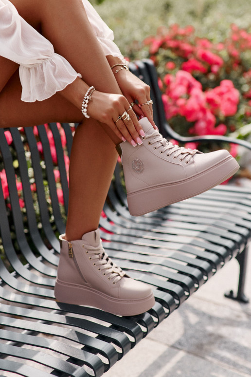 Grand Peau Chaussures modèle baskets Féminin avec une plateforme Vinceza 66707 beige