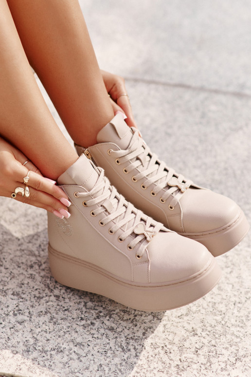 Grand Peau Chaussures modèle baskets Féminin avec une plateforme Vinceza 66707 beige