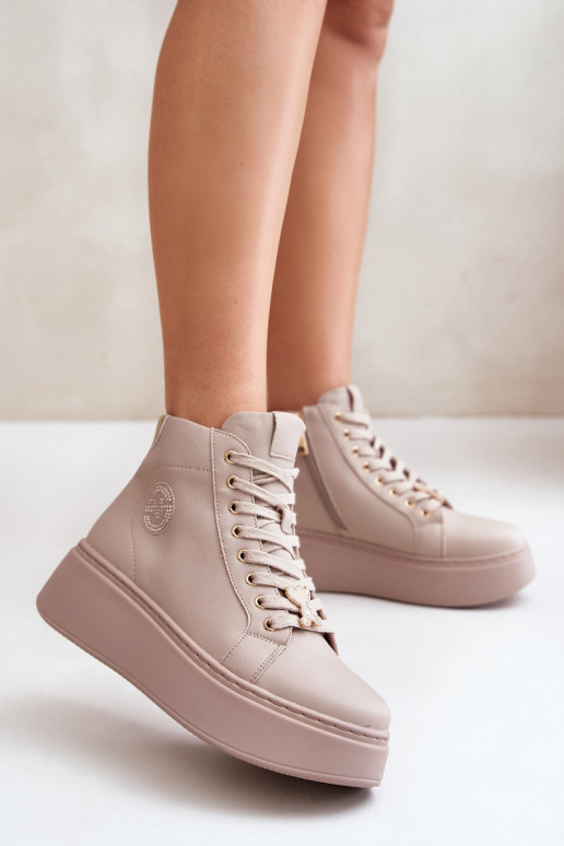 Groß Haut Sneakers Stilvollllschuhe Feminin mit einer Plattform Vinceza 66707 Beige