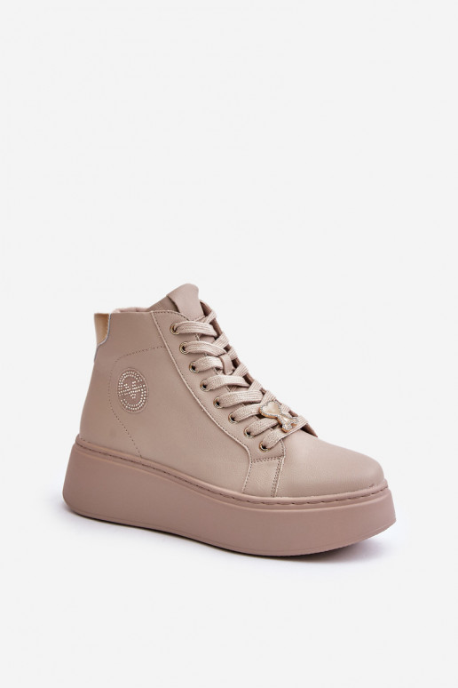 Grand Peau Chaussures modèle baskets Féminin avec une plateforme Vinceza 66707 beige