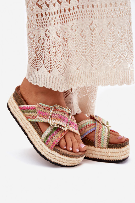 Damenhausschuhe mit einer Plattform Mit Zopf I Złotą mit Schnallen Verschiedene Farben Filazzia