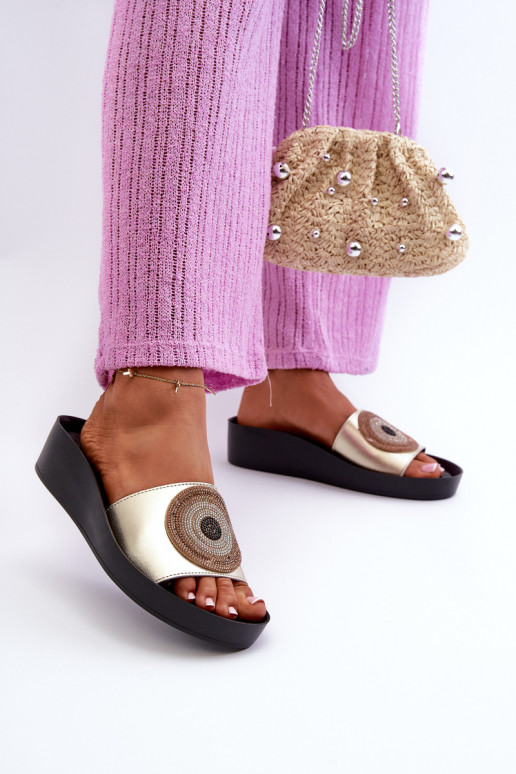 Lederhausschuhe Feminin mit Ornamenten S.Barski KV27-019 goldene Farbe