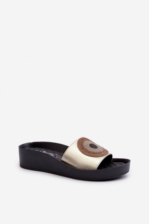 Lederhausschuhe Feminin mit Ornamenten S.Barski KV27-019 goldene Farbe