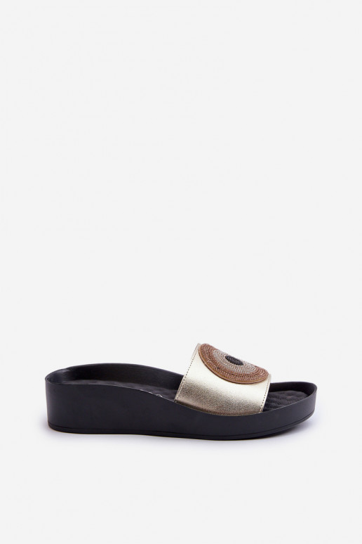 Leren pantoffels Dames met ornamenten S.Barski KV27-019 gouden kleur