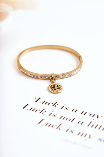 Bracelet en acier avec œillets en zirconium Arbre de la vie couleur dorée Alive