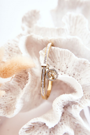 Stalen armband met zirkonium gaten Boom van leven gouden kleur Alive 2