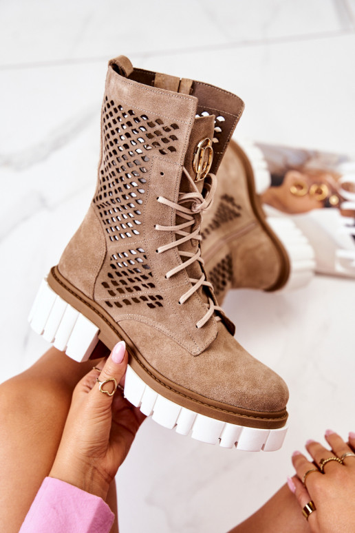 Haut Groß Arbeitsstiefeletten Nicole braune Farbe 2706