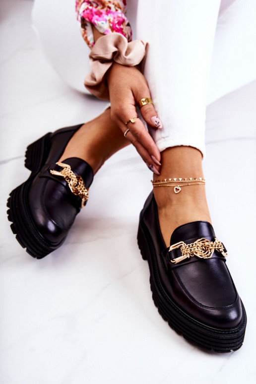 Feminin Schuhe goldene Farbe Ozdoba Haut Laura Messi 2383 schZuarze Farbe