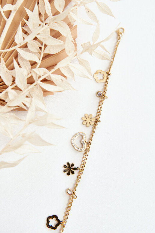 In de mode Armband Met Bloemen en Hart gouden kleur