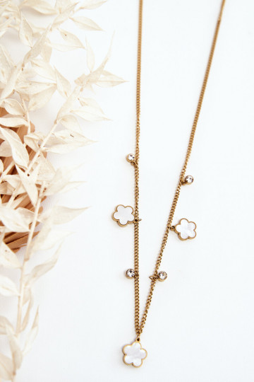 Damesketting met schubben en witte bloemen in goudkleur