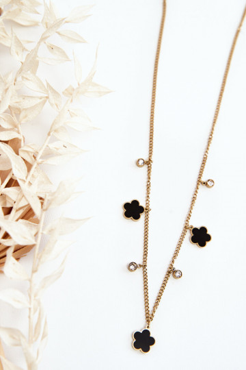 Dames ketting Gordeldier Met ZInarte Bloemen gouden kleur