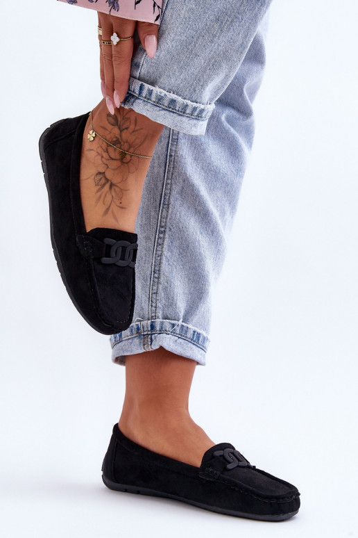 Féminin À la mode Mocassins en daim couleur noire Rabell