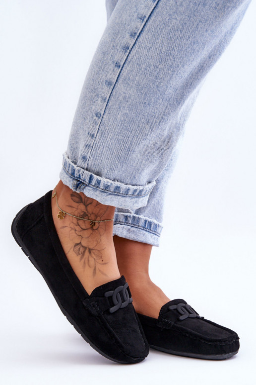 Féminin À la mode Mocassins en daim couleur noire Rabell