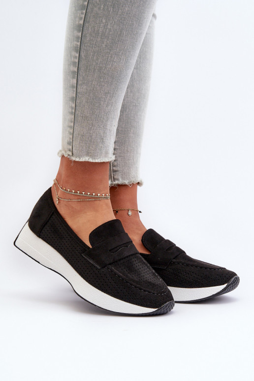 Mocassins plateforme femme en daim écologiqueoÀe couleur noire Inesqua