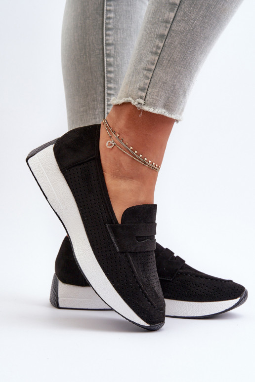 Mocassins plateforme femme en daim écologiqueoÀe couleur noire Inesqua