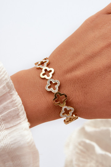 Bracelet pour femme décoré de zircon cubique en acier inoxydable doré